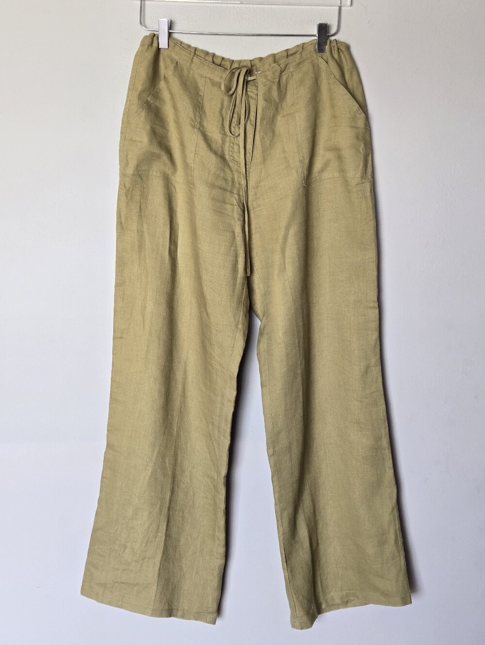 Saks Fifth Avenue Women's Olive Linen Button-Up Shirt & Wide-Leg Pants Set M - Picture 6 of 13